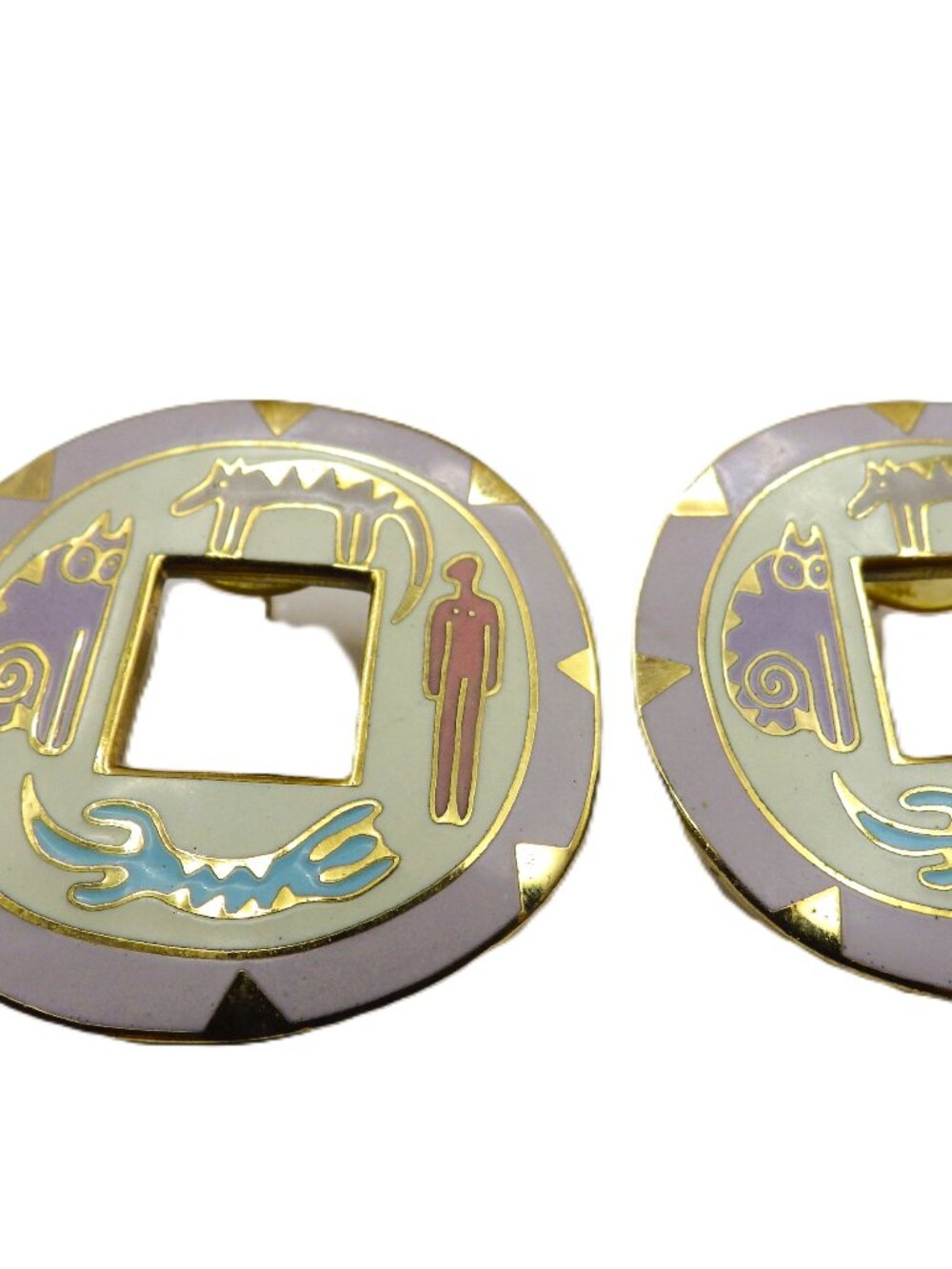 Vintage Laurel Burch Earrings/ "Amulet"/ Tribal Design